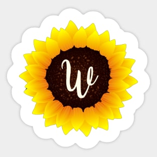 Floral Monogram W Bright Yellow Sunflower Sticker